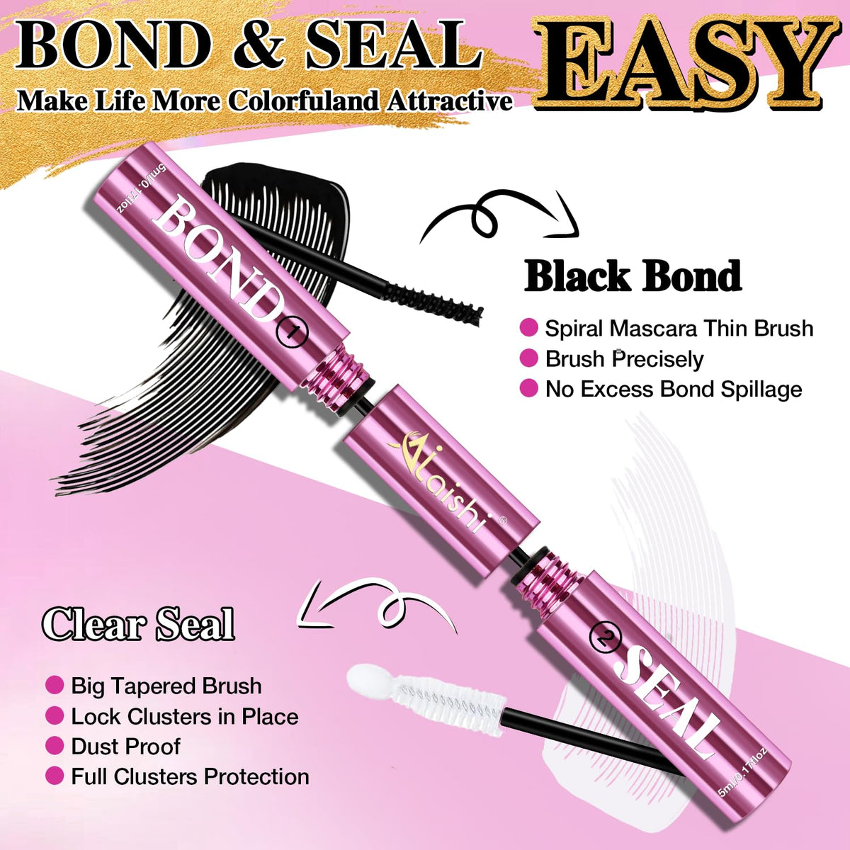 AILAISHI black bond applied to lash cluster, creates bold eyeliner-like finish
