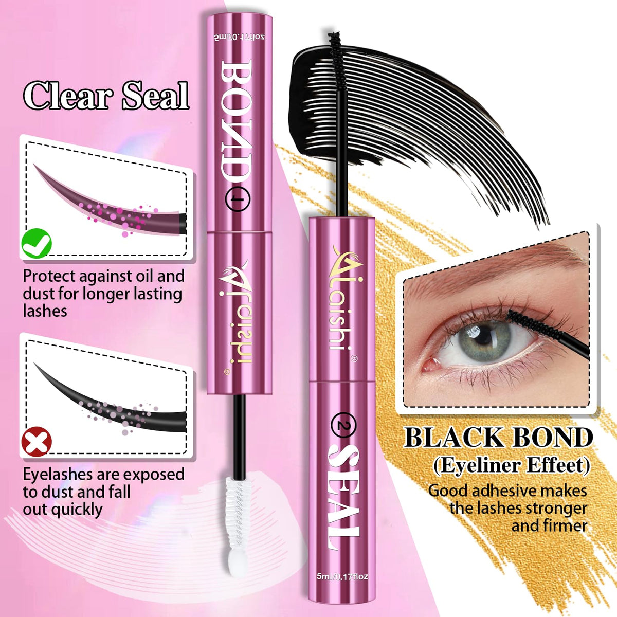 AILAISHI clear bond on natural lashes, invisible base for subtle looks
