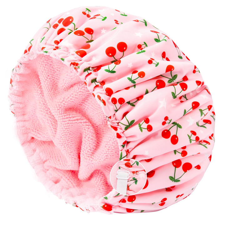Aileam front view showing pink cherry pattern and full waterproof coverage benefit