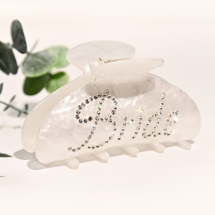 Aileam front view white acrylic bride clip shows elegant hold benefit