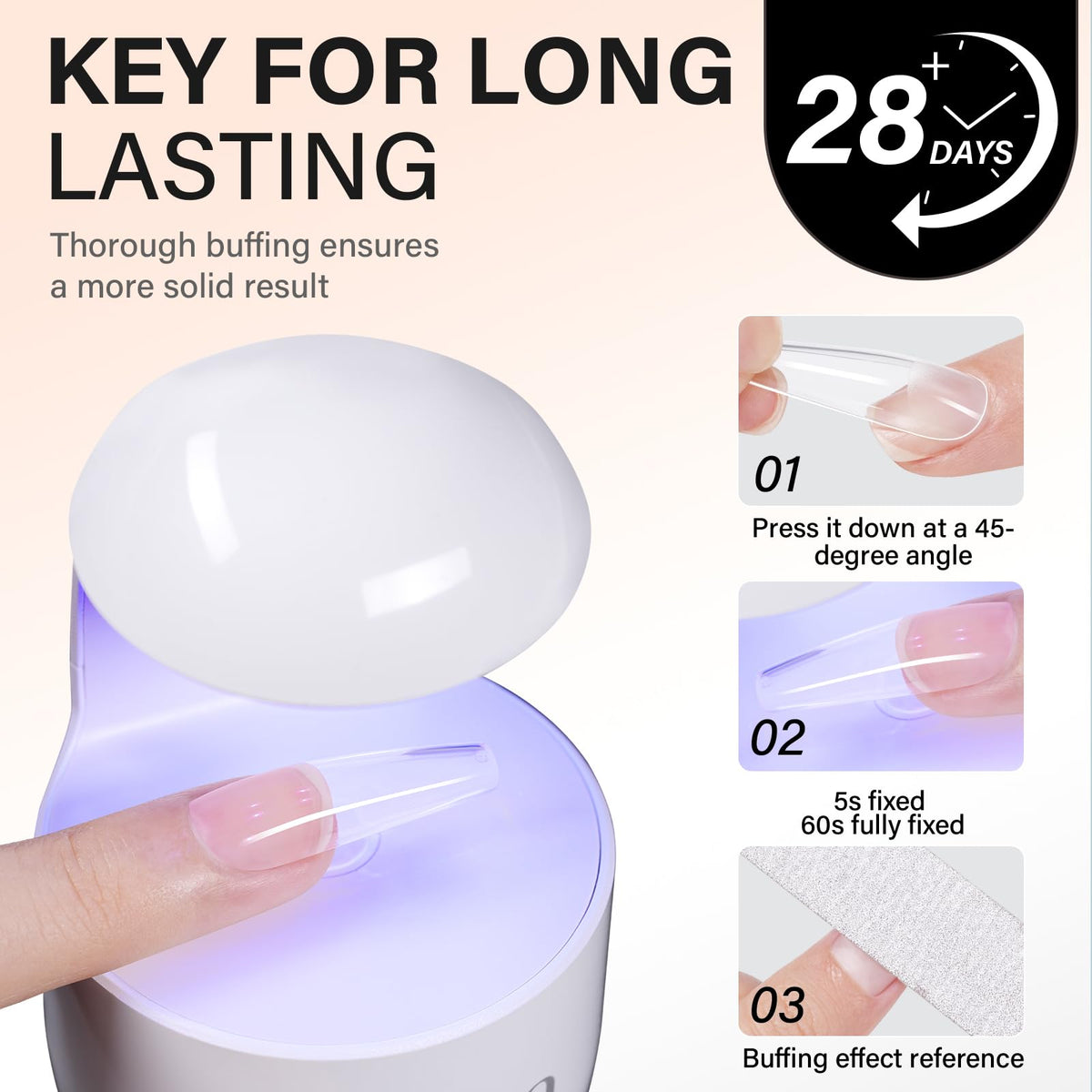 AILLSA cured press-on nails displaying secure bond and natural-looking finish after lamp cure
