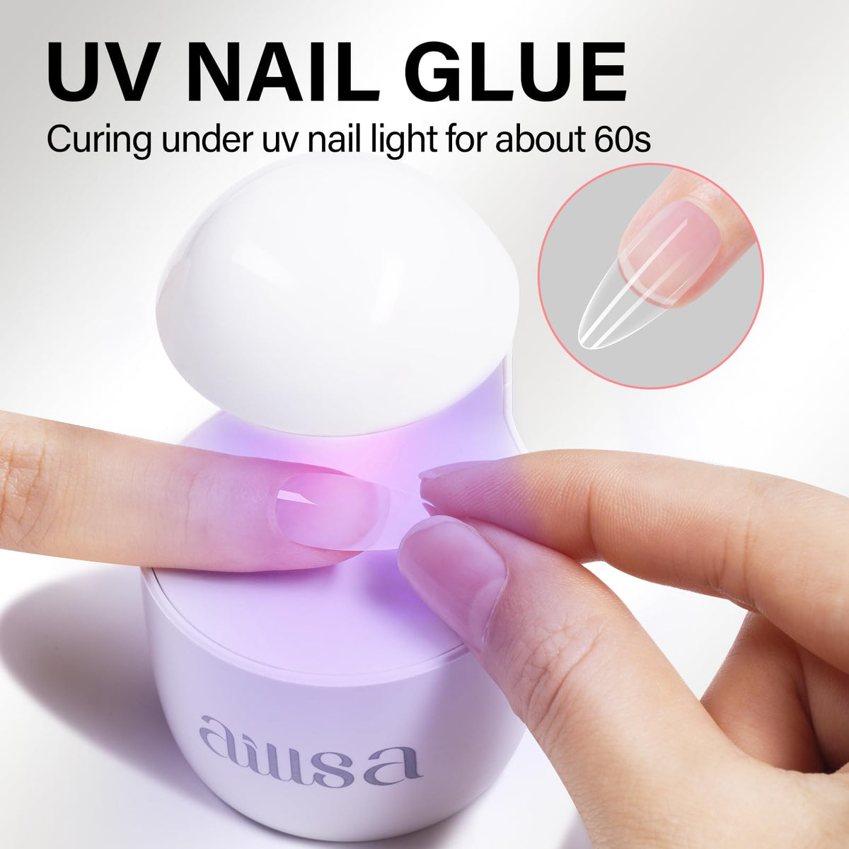 AILLSA in-use curing under LED lamp demonstrating fast 60-second hold benefit