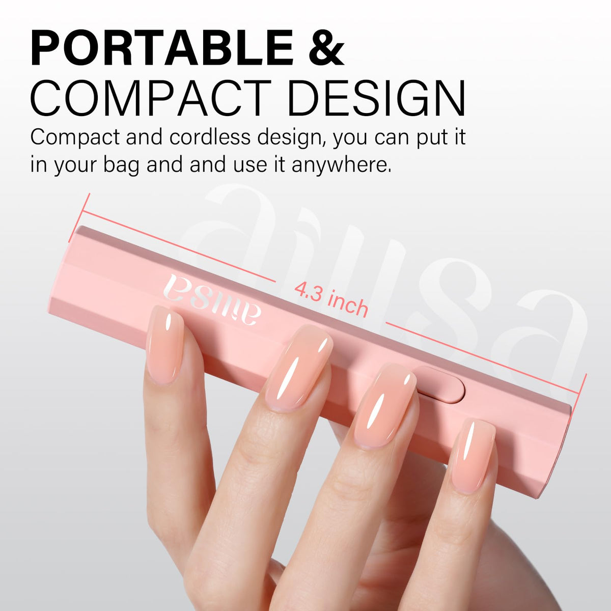 AILLSA beside a hand for scale showing small size and travel-friendly portability