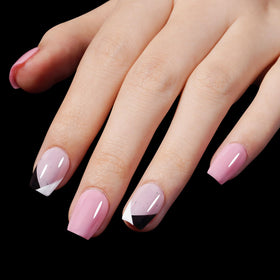 AILLSA styled lifestyle scene with finished coffin manicure to inspire at-home looks