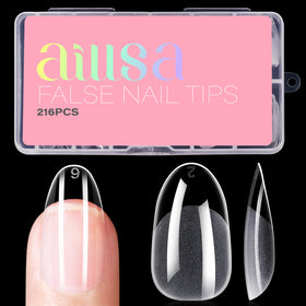 AILLSA front packaging of 216 clear gelly nail tips showing professional set benefit