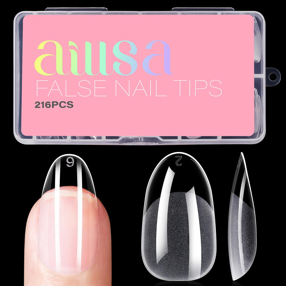 AILLSA front packaging of 216 clear gelly nail tips showing professional set benefit