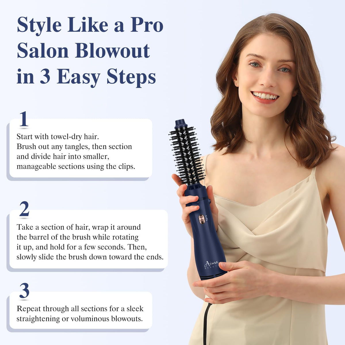 Aima Beauty on bathroom counter in lifestyle setting for everyday salon-style results benefit