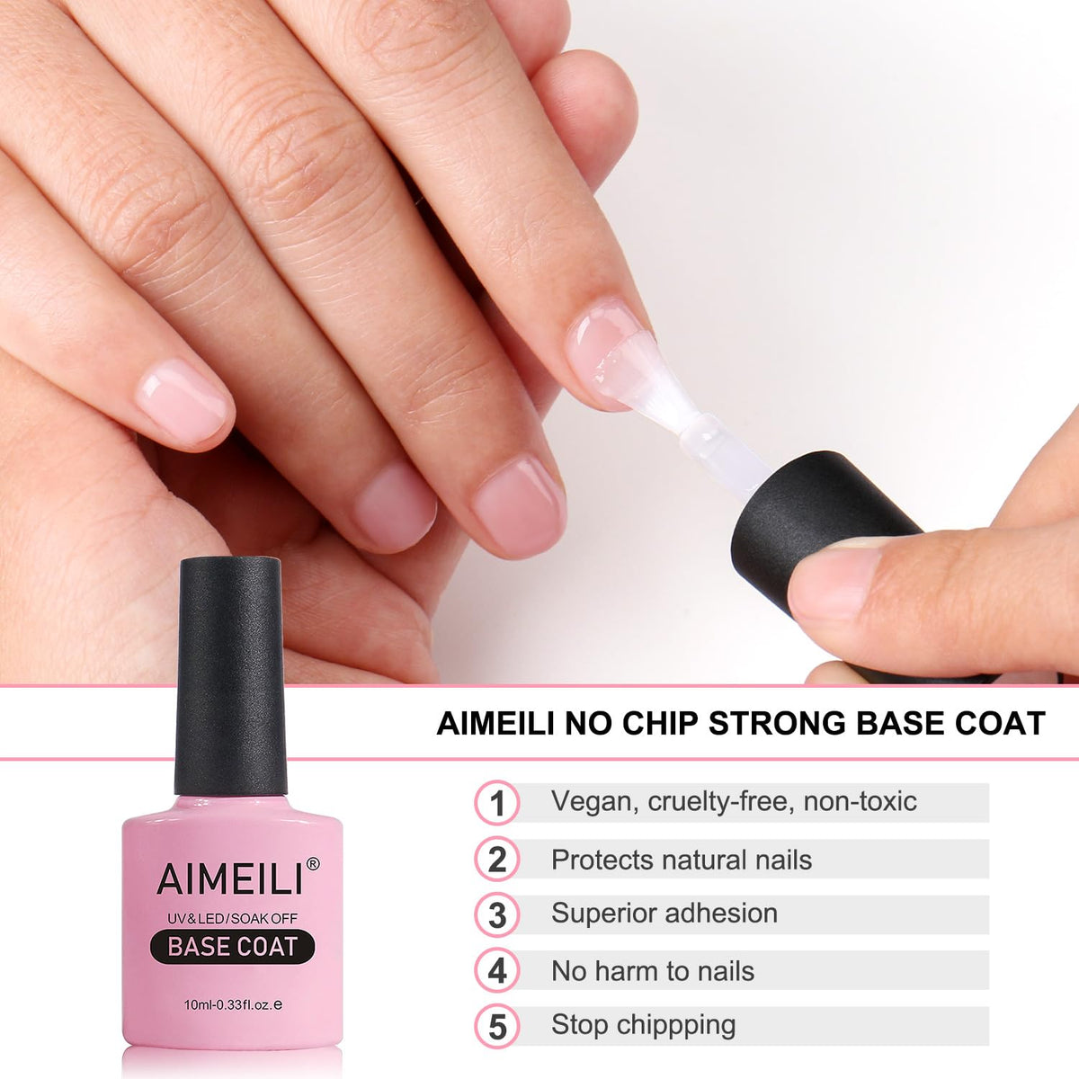 AIMEILI top coat close-up illustrating high-gloss protective shine