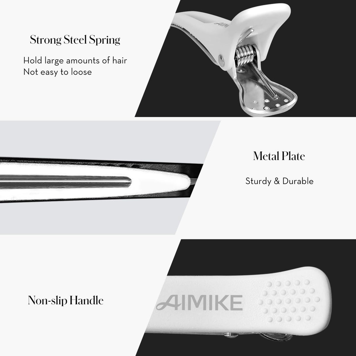 AIMIKE open clip jaw detail showing wide grip that secures large sections
