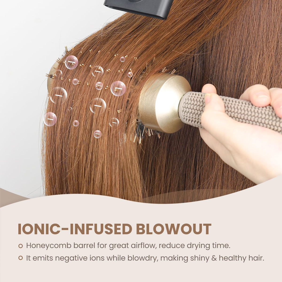 AIMIKE brush used with hair dryer to create smooth blowout finish