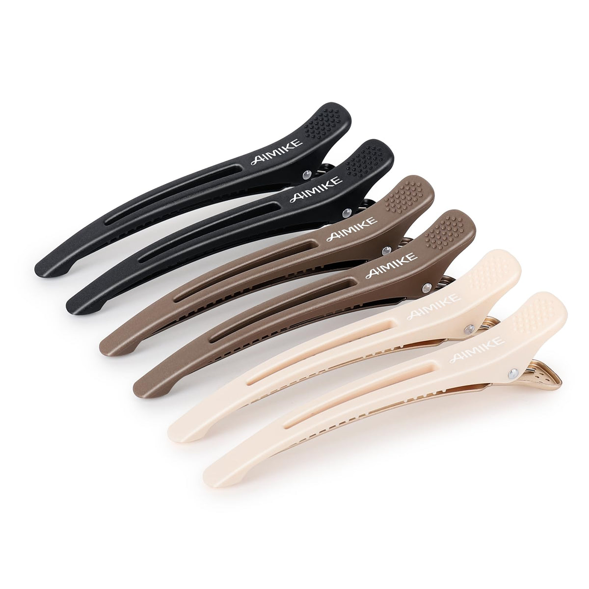 AIMIKE front view of six brown apricot and black clips showing neutral tones and set benefit