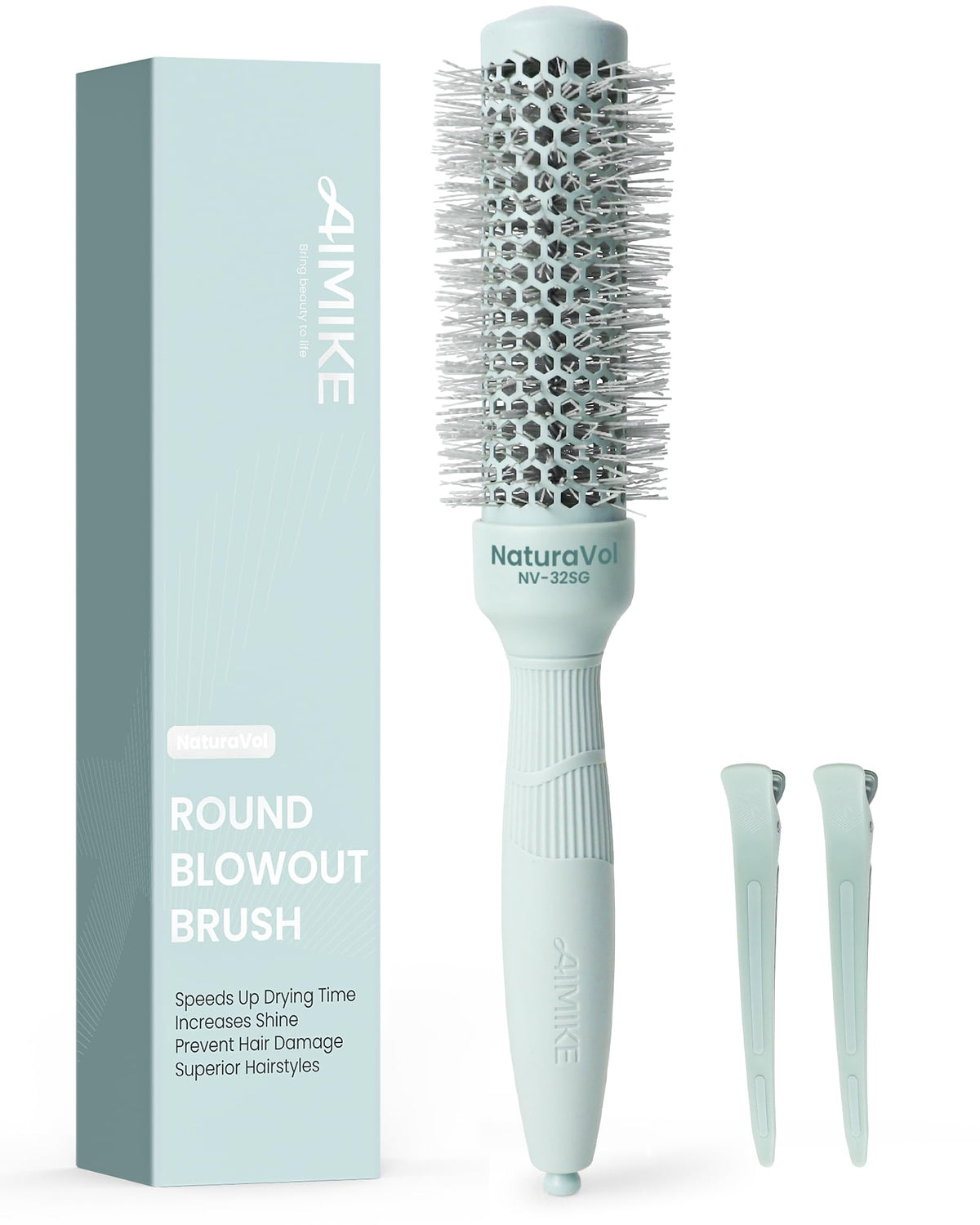 AIMIKE front view of round brush showing compact design and salon results