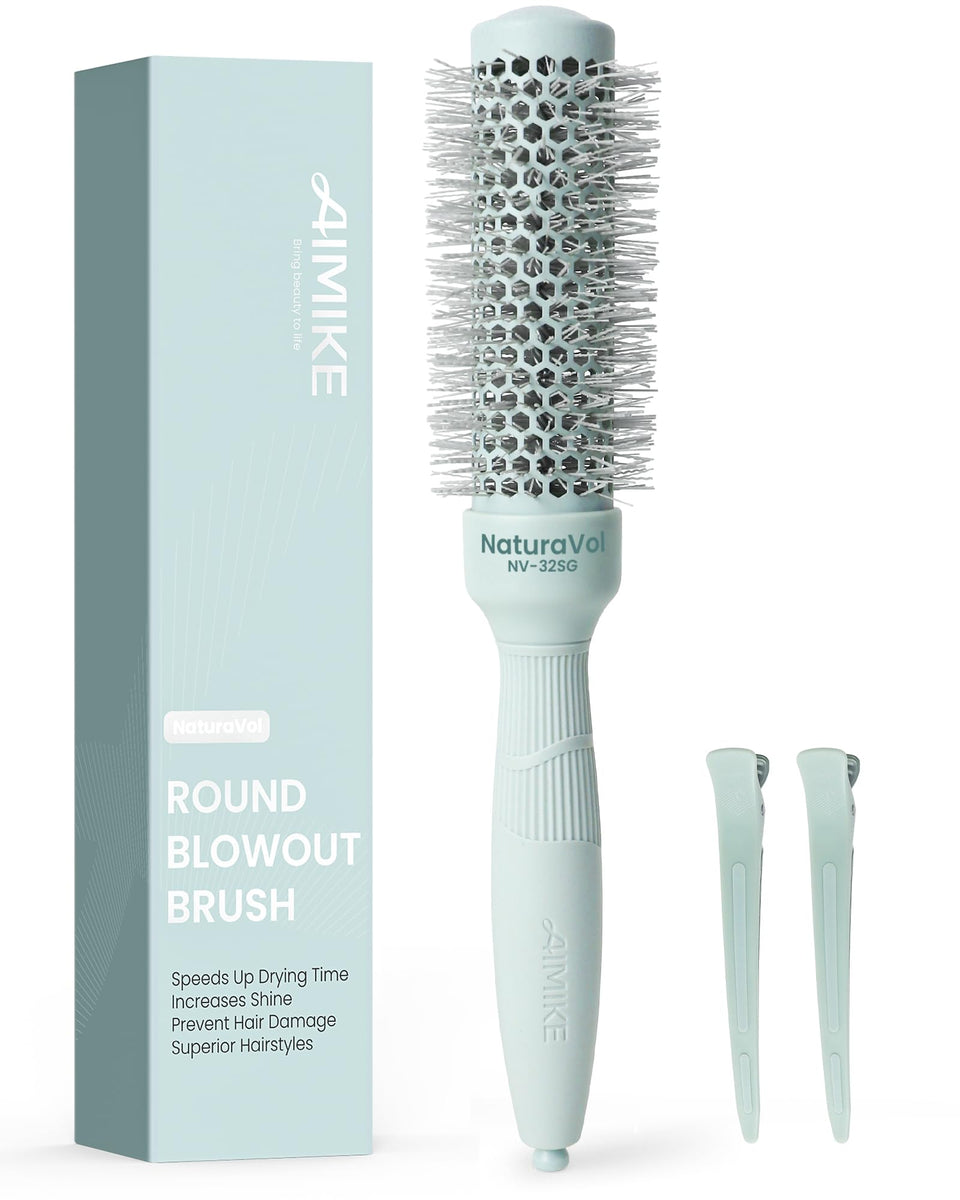 AIMIKE front view of round brush showing compact design and salon results