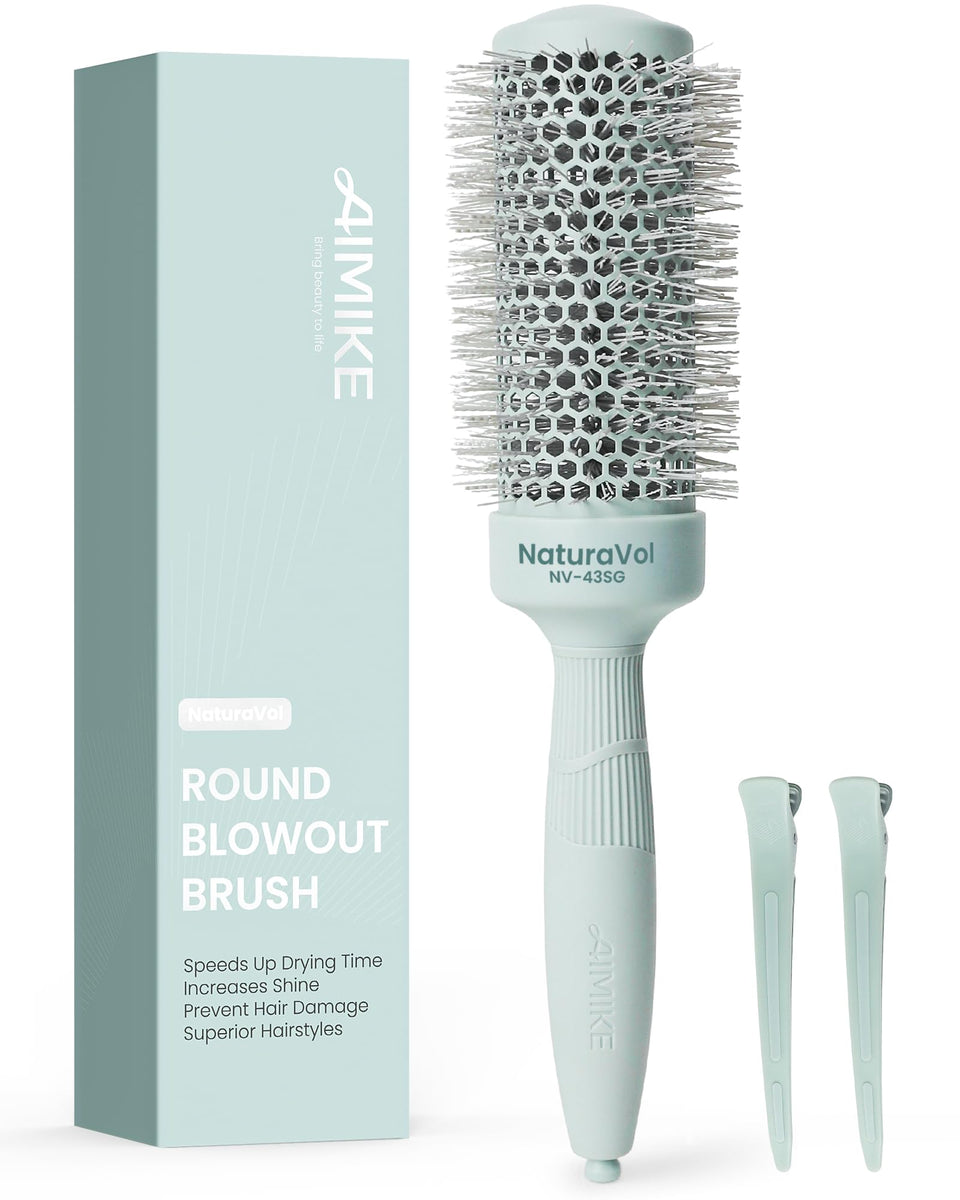AIMIKE front view of round brush showing size and branding for easy selection