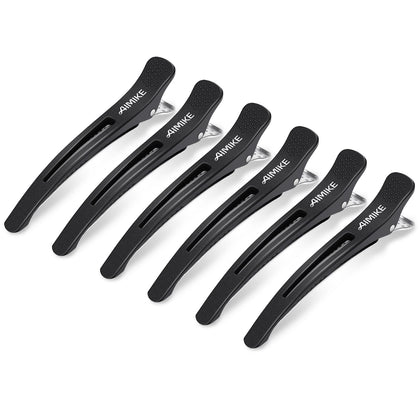 AIMIKE front view of six black duckbill clips showing professional set and design benefits