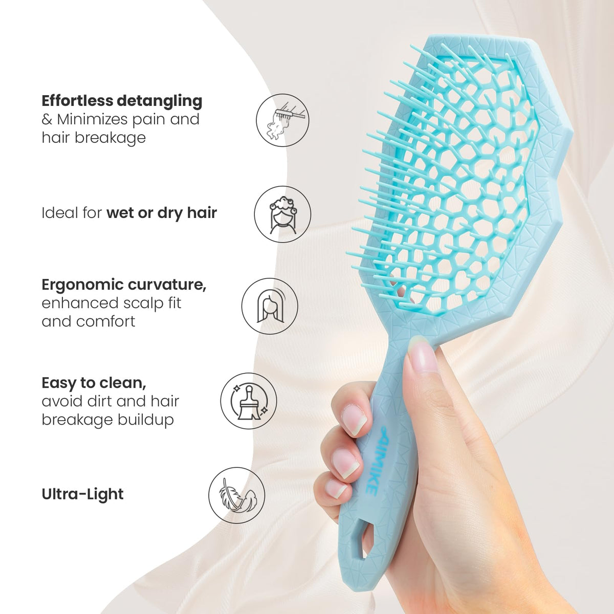 AIMIKE Glacier vented backplate detail speeding airflow to reduce blow-dry time