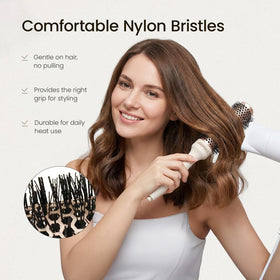 AIMIKE brush in use while blow-drying short hair for faster drying