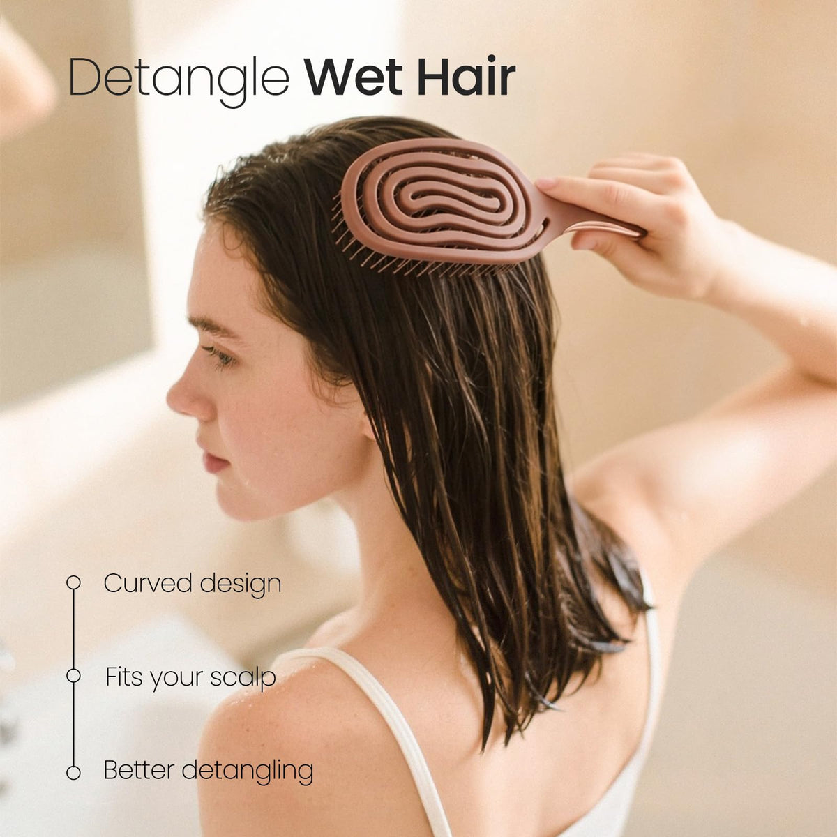 AIMIKE brush used on wet hair showcasing pain-free detangling and smooth results