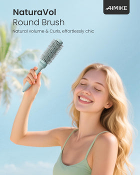 AIMIKE brush on bathroom counter staged for at-home salon-style styling