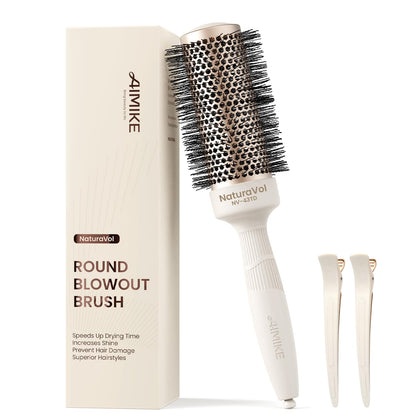 AIMIKE NaturaVol front view showing brush and packaging for quick styling