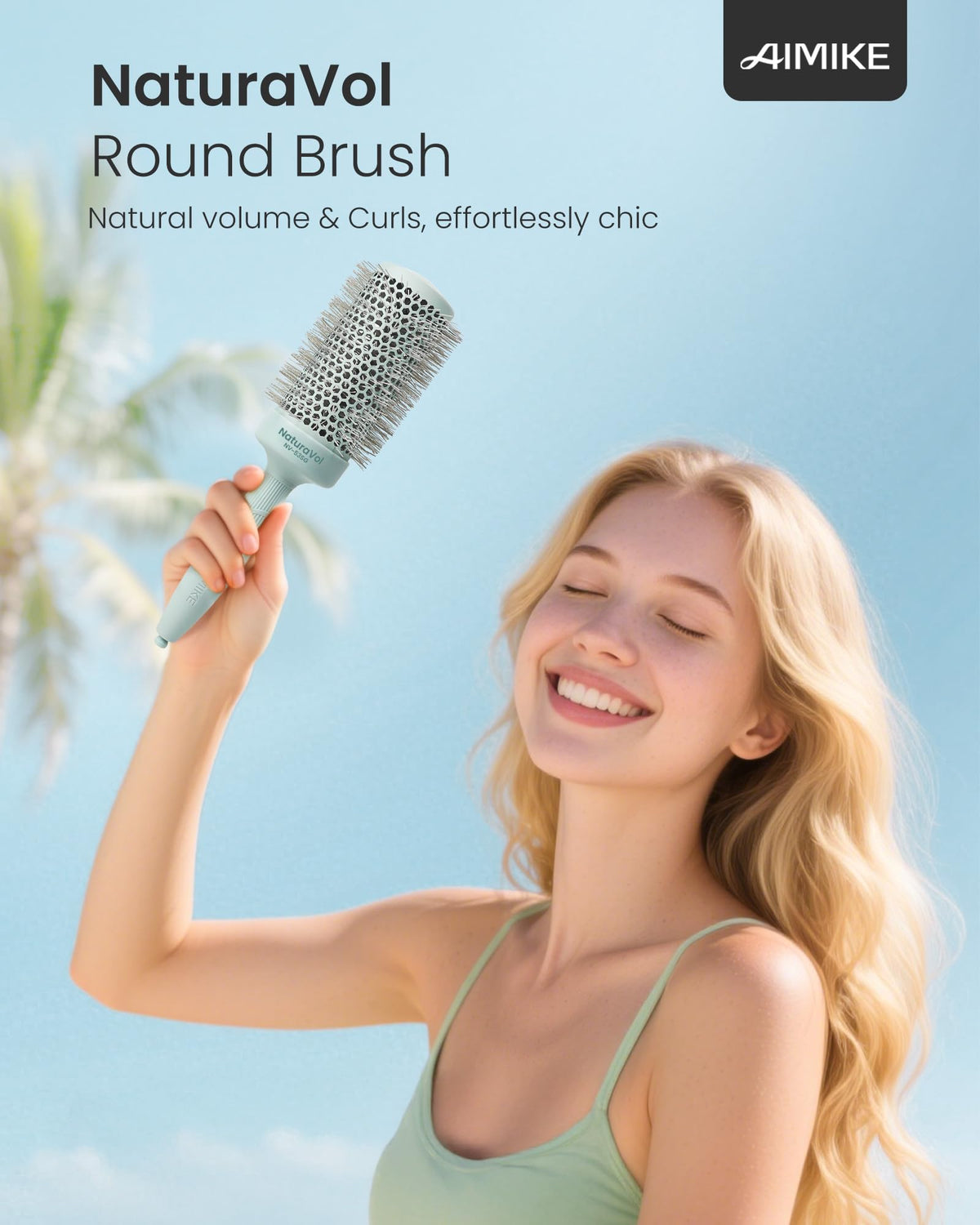 AIMIKE NaturaVol on vanity styled setting illustrating salon finish at home