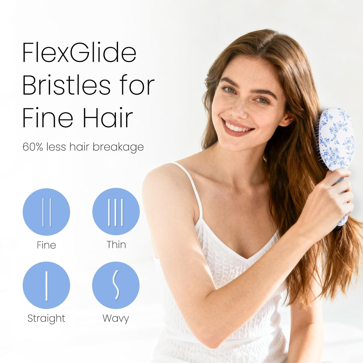 AIMIKE bristle close-up showing FlexGlide rounded tips that reduce pulling and snagging