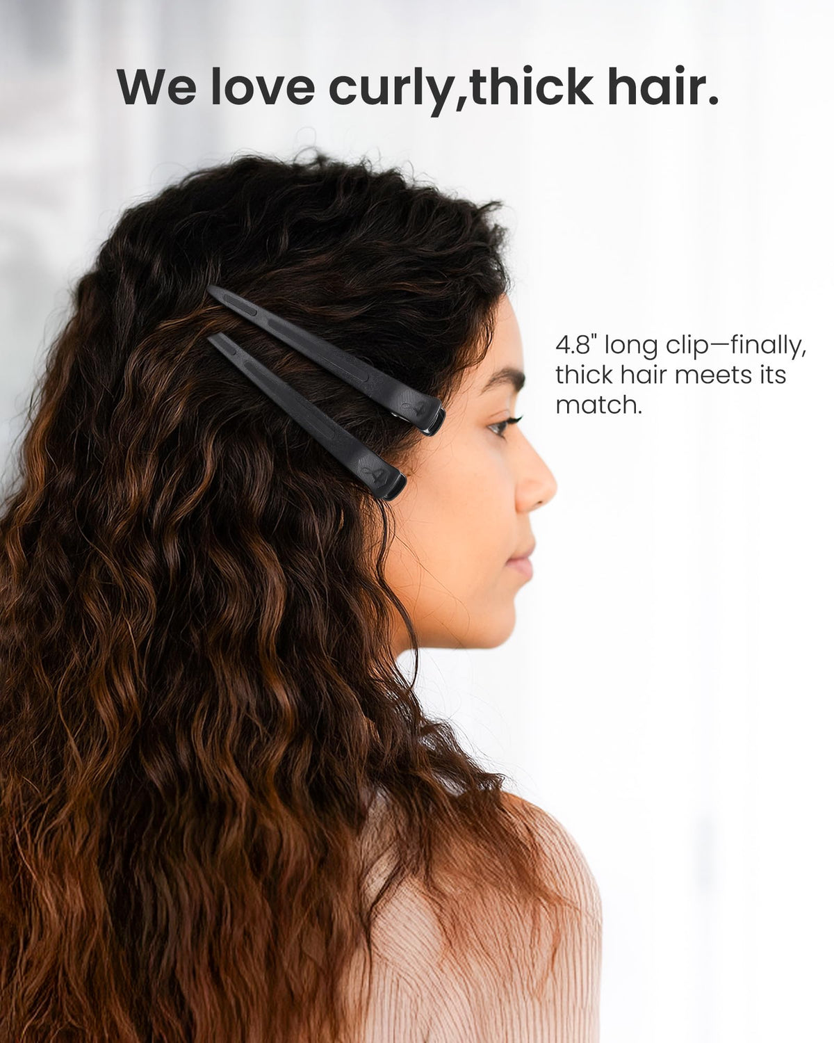 AIMIKE side profile displaying 4.8-inch length for larger hair sections
