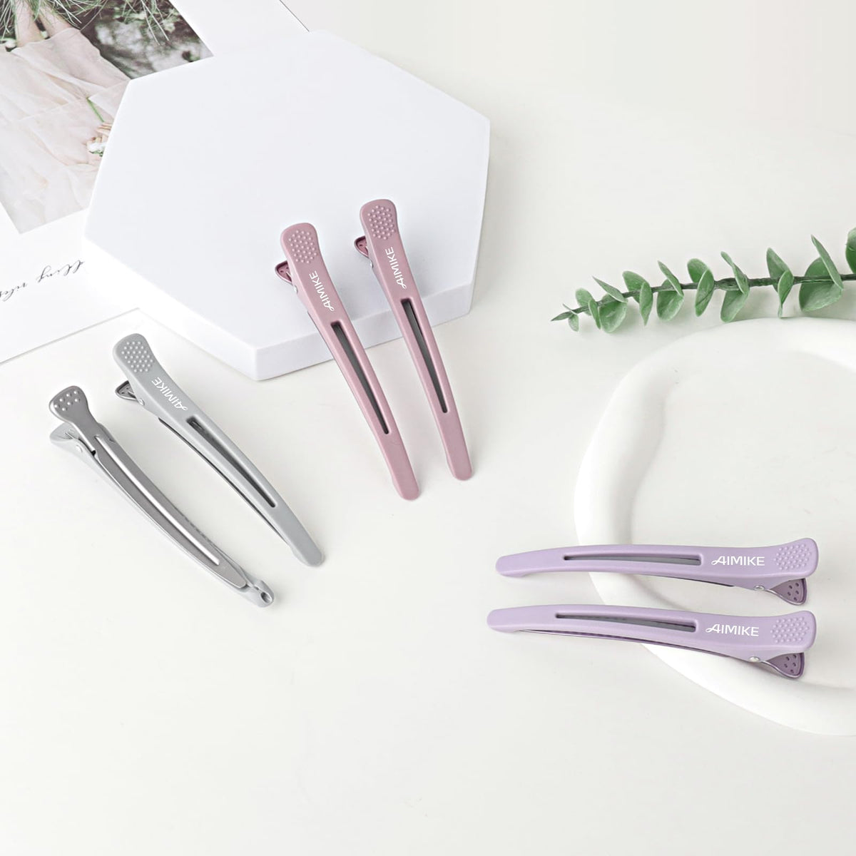 AIMIKE clips on vanity highlighting elegant Morandi look and professional benefit
