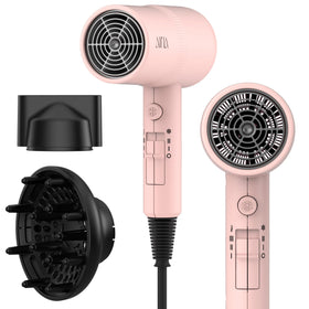 AINA hair dryer front view showing compact design and fast drying benefit