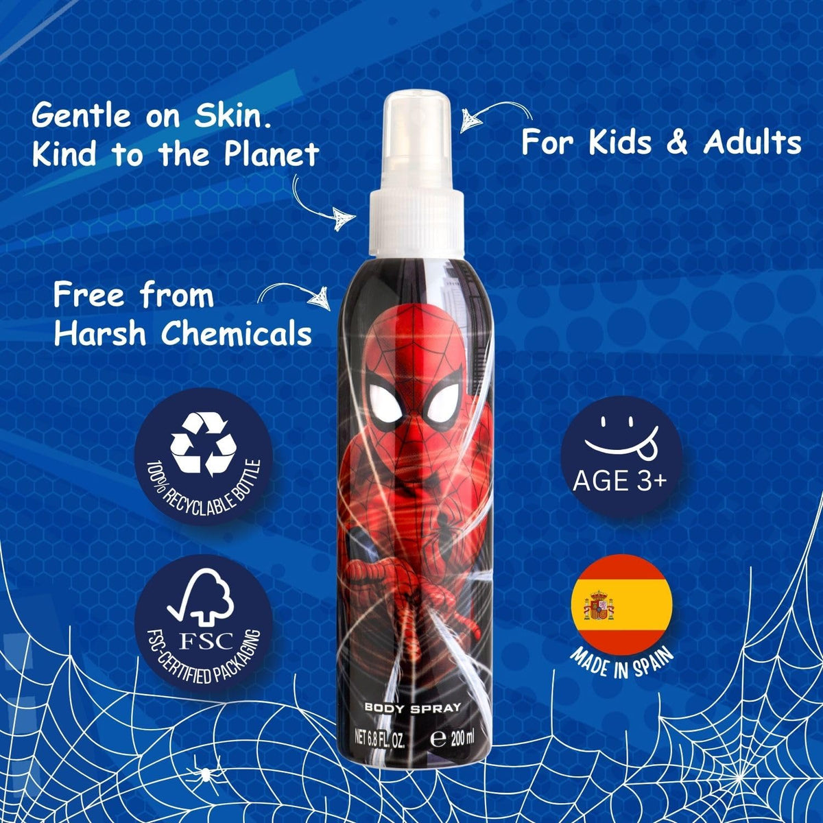 AIR-VAL INTERNATIONAL Spider-Man label close-up so parents can read scent components and product details