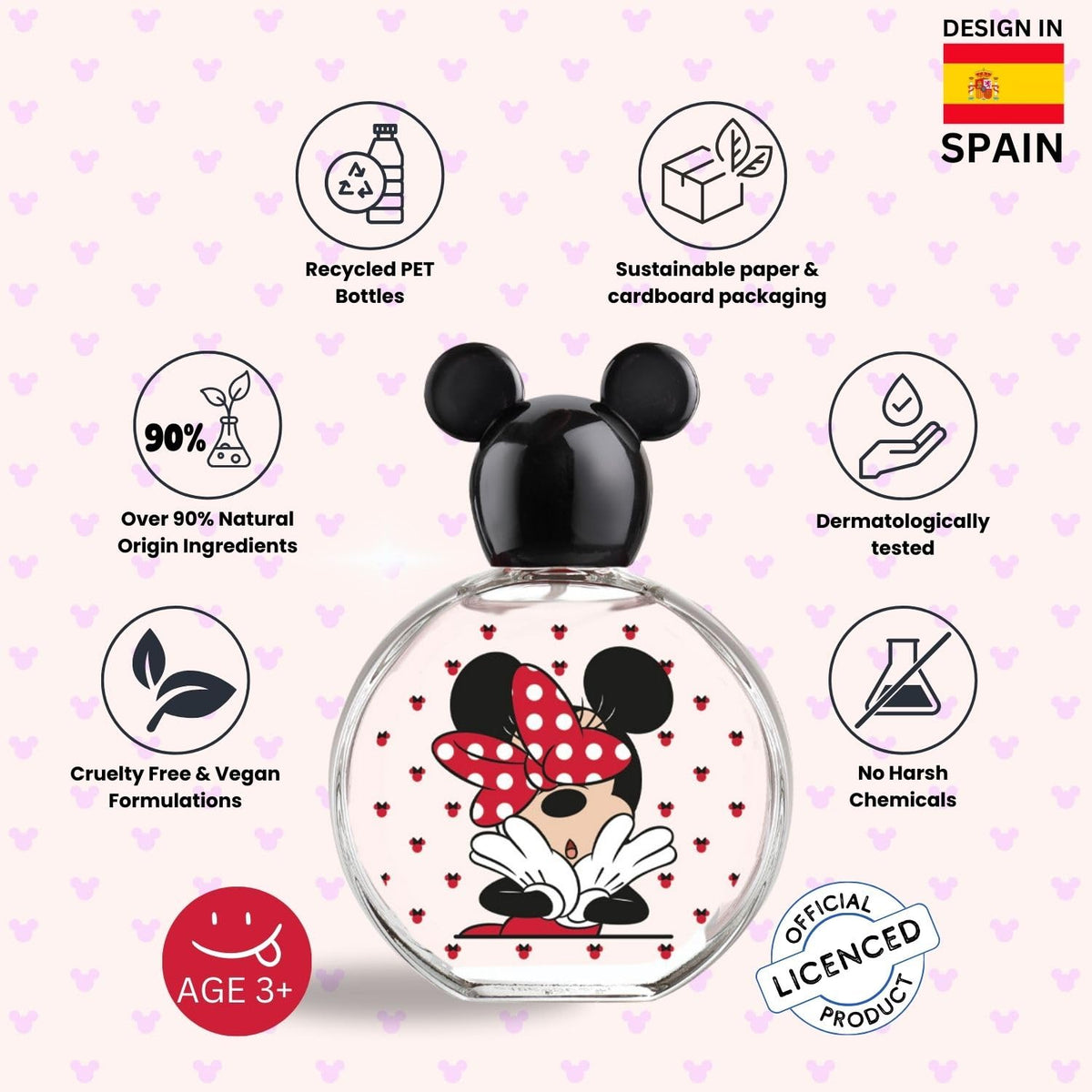 AIR-VAL INTERNATIONAL bottle close-up displaying Minnie Mouse motif and clear glass benefit