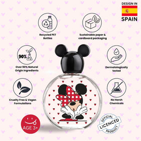 AIR-VAL INTERNATIONAL bottle close-up displaying Minnie Mouse motif and clear glass benefit