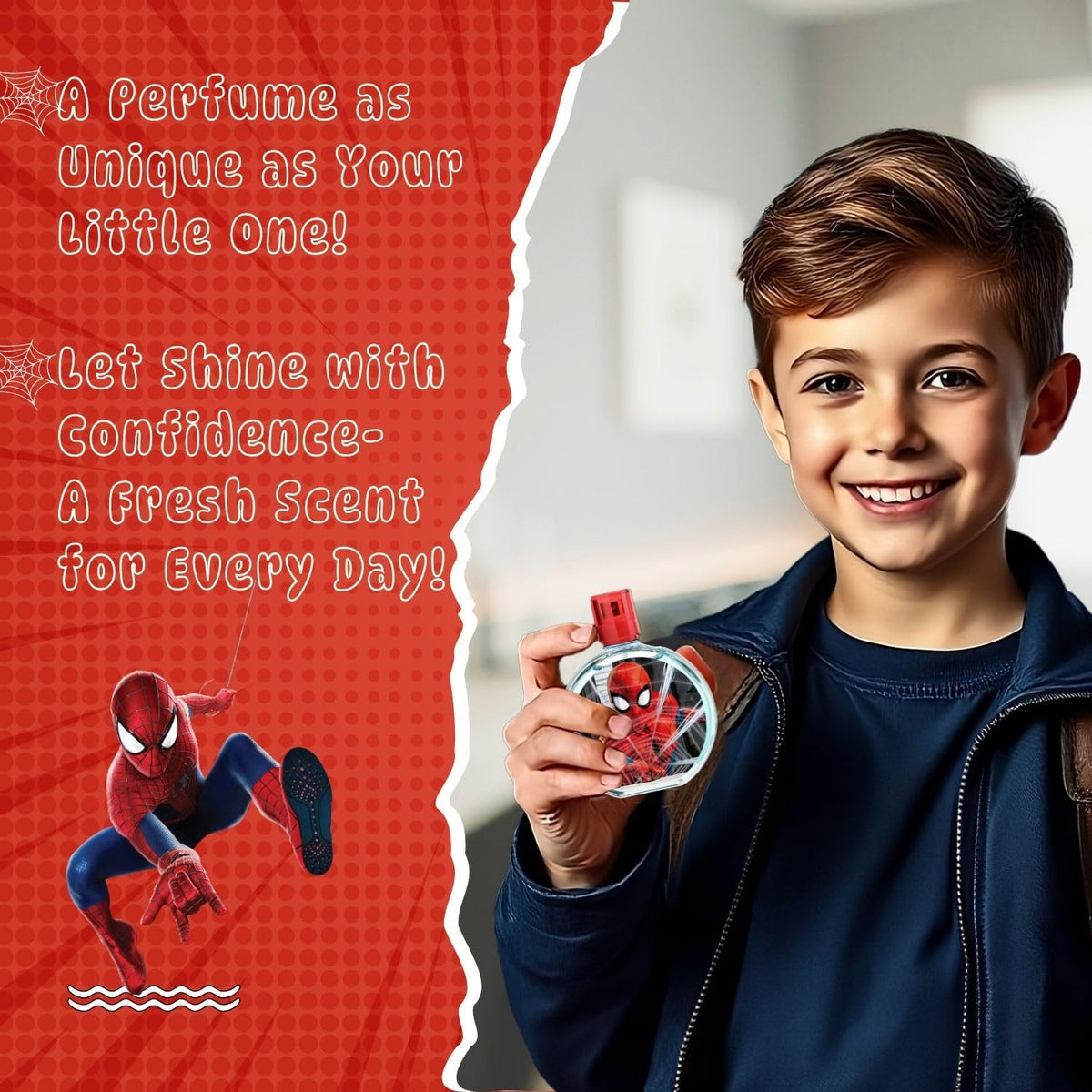 AIR-VAL Spiderman next to ruler showing 3.4 oz scale and travel-friendly size