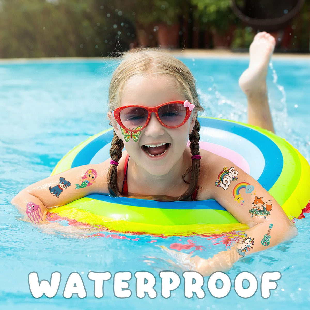 AIRNOGO temporary tattoos used at a kids birthday party, exciting goodie bag filler