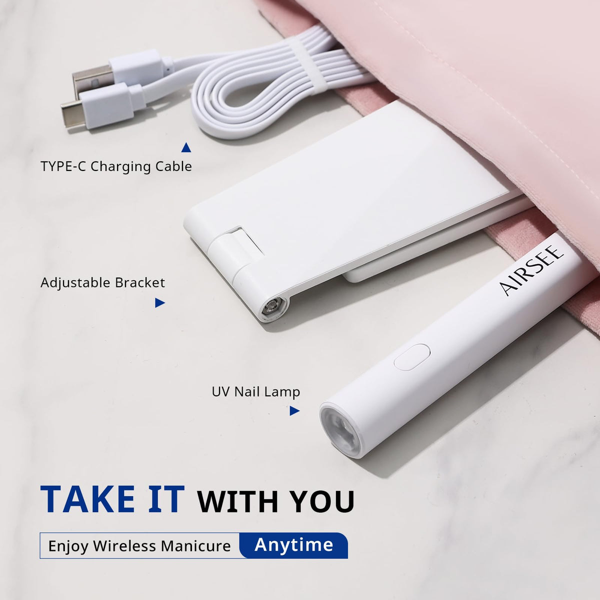 AIRSEE USB charging port detail emphasizing rechargeable battery convenience