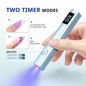 AIRSEE curing on fingernail demonstrating fast gel set and neat finish