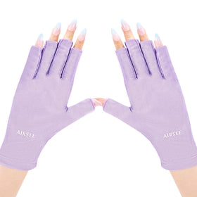 AIRSEE purple gloves front packaging showing protection and UPF benefit