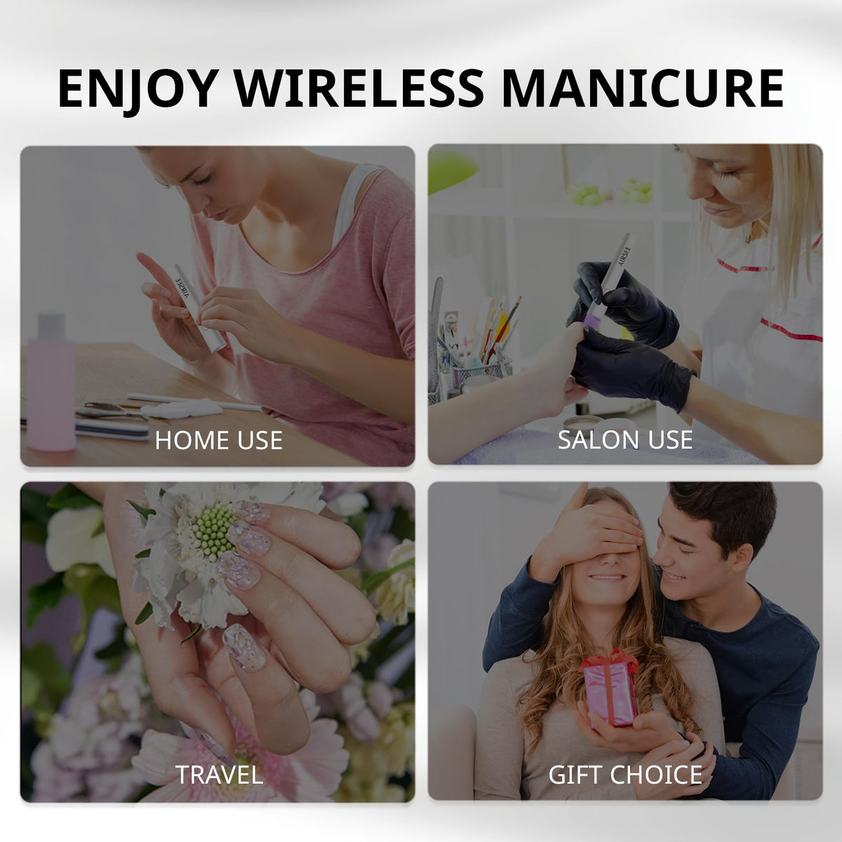 AIRSEE on a vanity with travel bag showing salon results at home or away