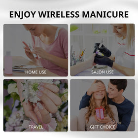 AIRSEE on a vanity with travel bag showing salon results at home or away