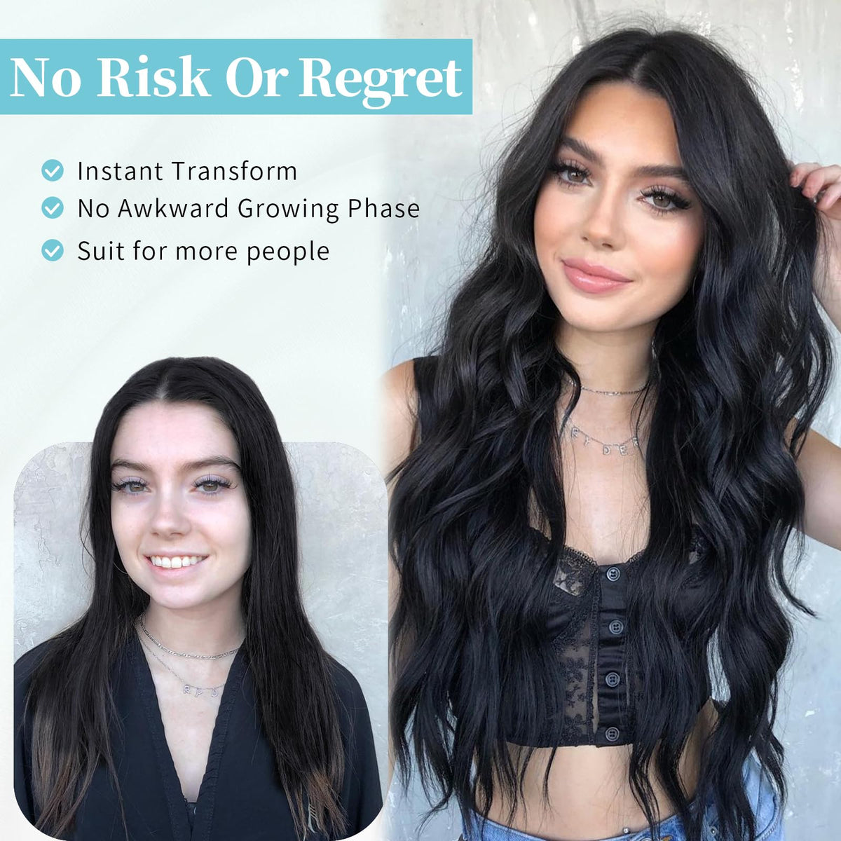 AISI HAIR side profile demonstrating middle part and long flowing waves