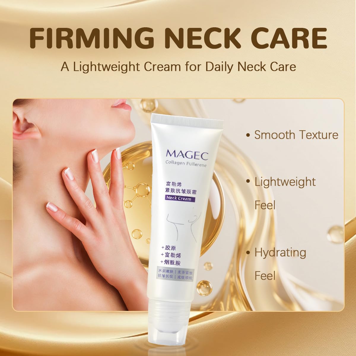 Aiwejay applying cream to neck with upward strokes, promotes better absorption