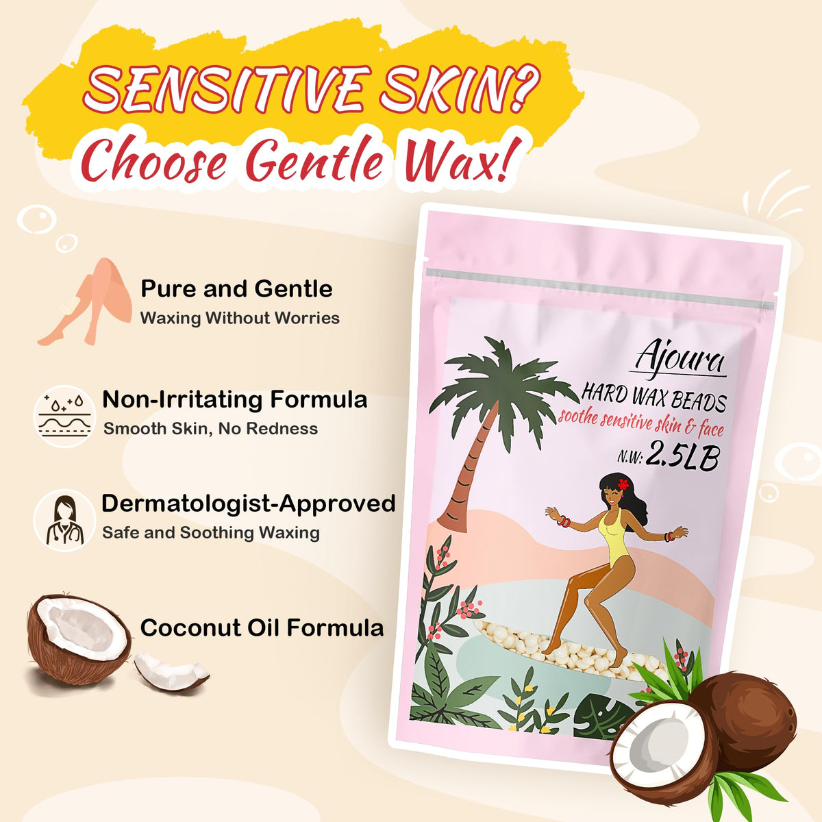 Ajoura used in a bikini waxing demonstration showing gentle, low‑temperature comfort