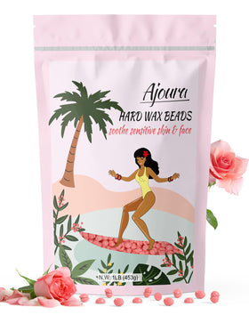 Ajoura front packaging showing 1lb rose wax beads and clear product benefit