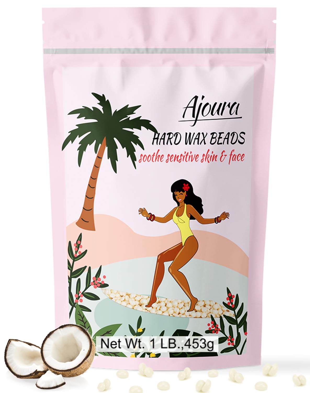Ajoura front packaging showing 1lb wax beans and product benefits