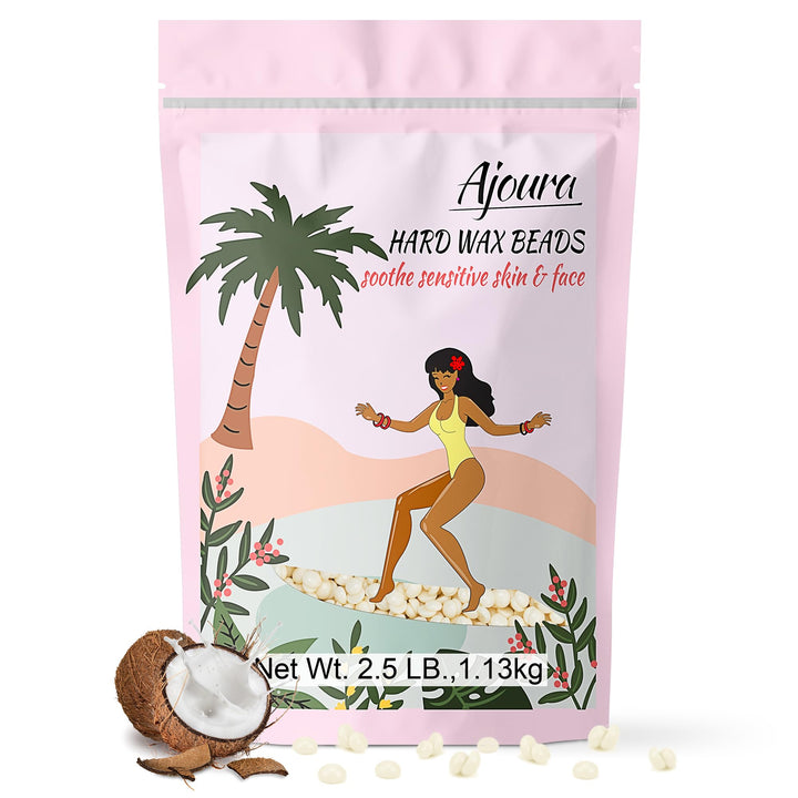 Ajoura front packaging shows 2.5 lb wax beads and product labeling for value