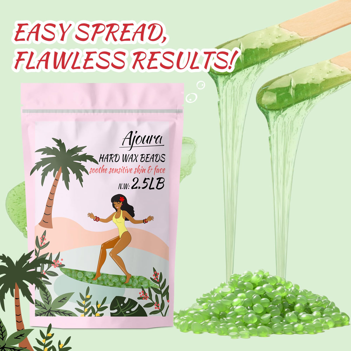 label view of Ajoura beads with ingredients visible to highlight aloe and formulation