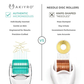 AKIYRO close-up of 192 gold-plated micro needles showing precise texture for smoother skin
