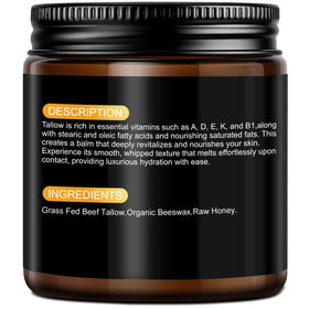 AKOFIC ingredients display with tallow, honey, beeswax showing natural sourcing benefit
