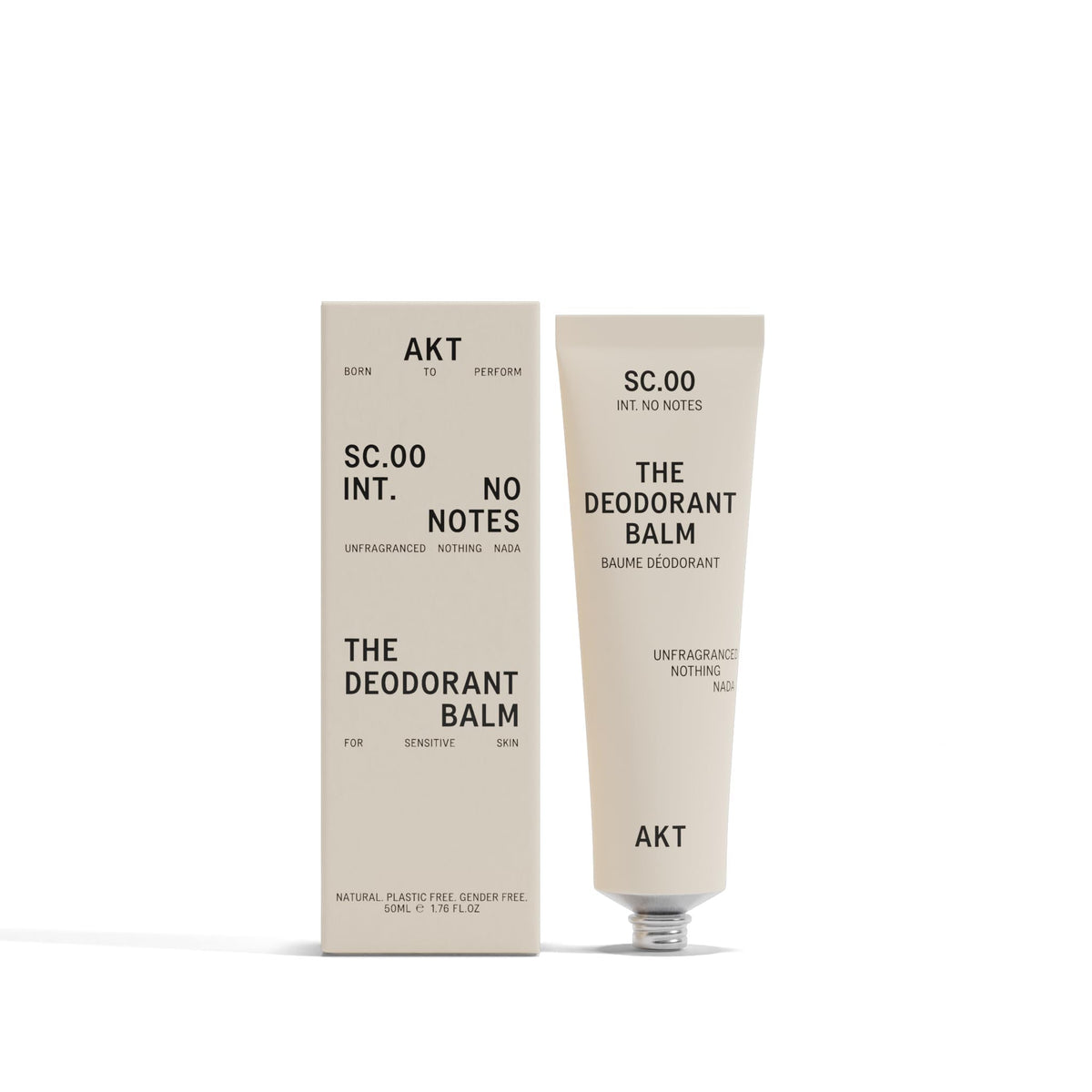 AKT deodorant balm front packaging showing tube and branding, highlighting award-winning design