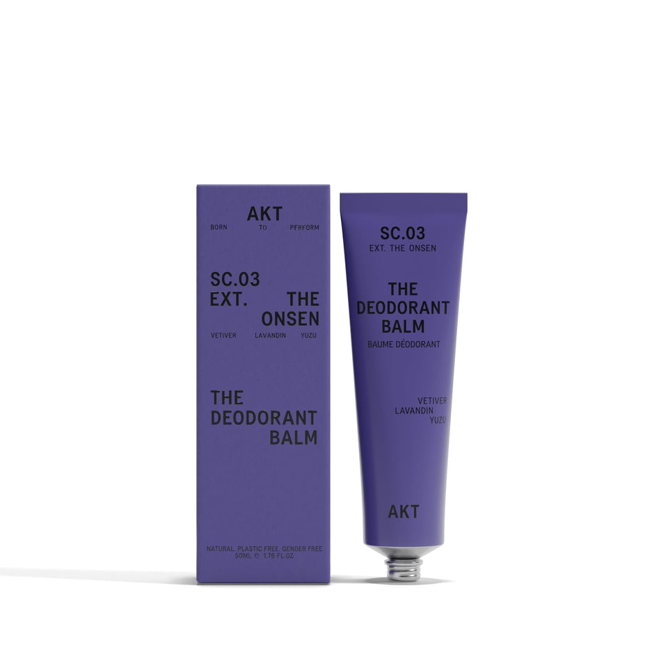 AKT deodorant balm front tube showing packaging and travel-ready design benefit